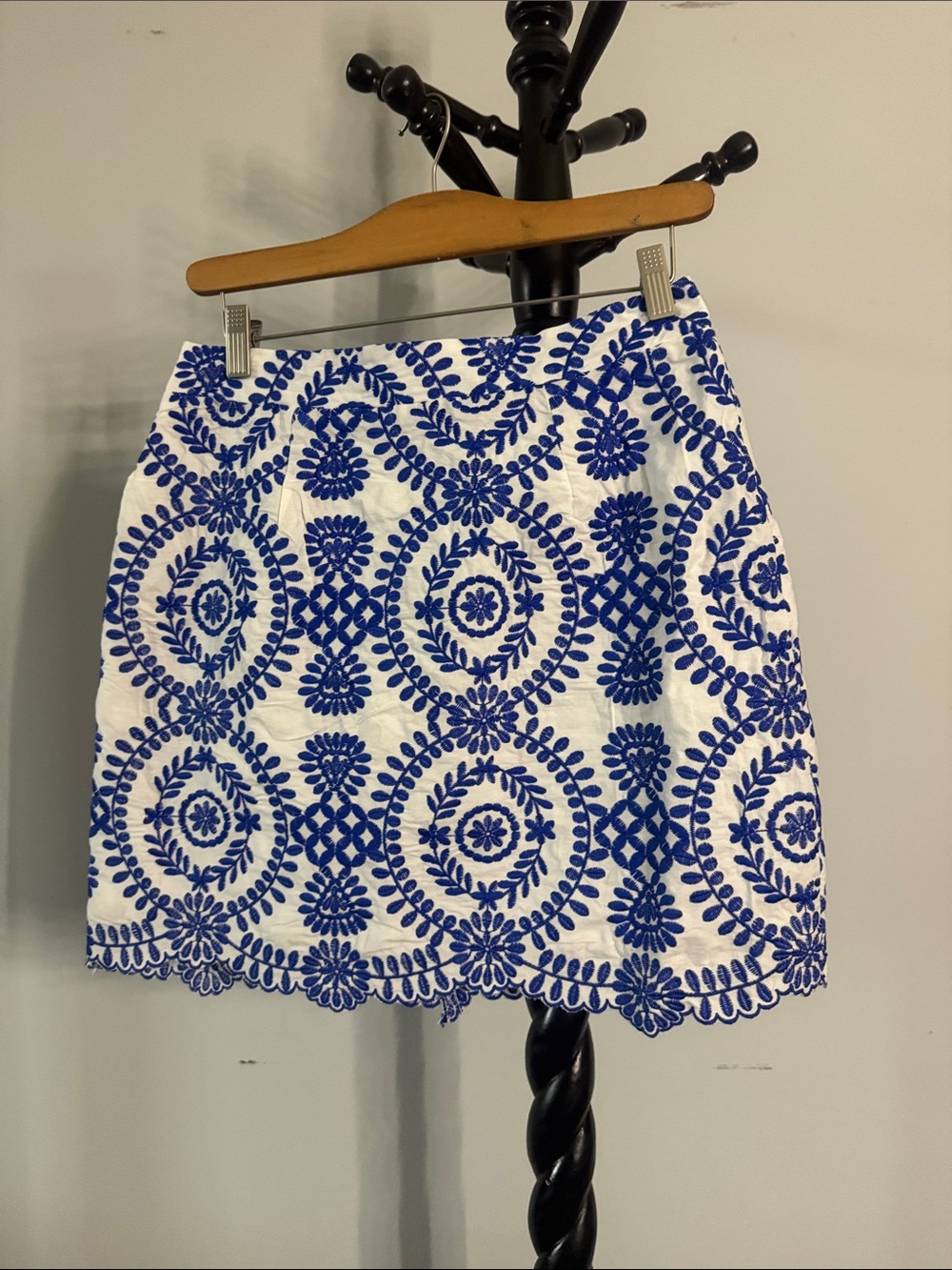 Blue & White Embroidered Cotton Skirt